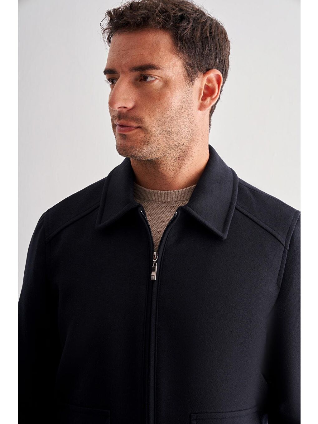 Koyu Lacivert Gömlek Yaka Casual Slim Fit Esnek Mont 1007255122-3