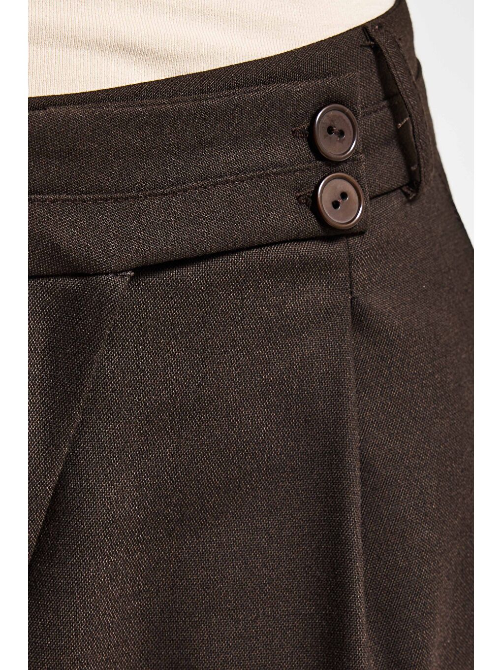 Kahverengi Kadın Acı Kahve s6-16 Neptun Kemer Detaylı Palazzo Fit Pileli Pantolon-2