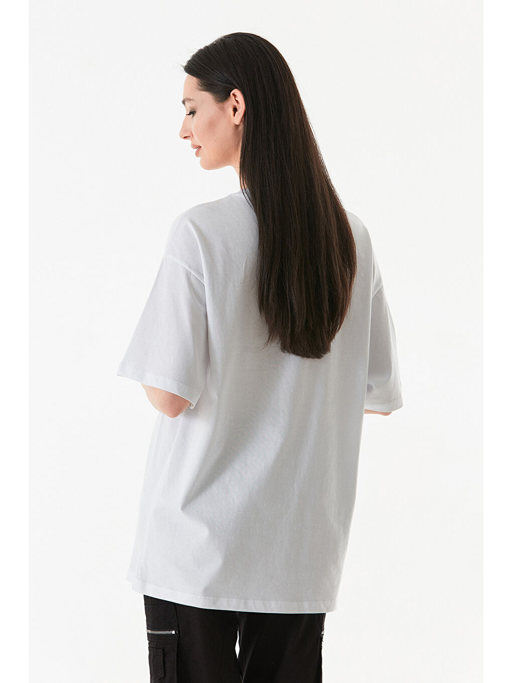 Fullamoda Beyaz Basic Oversize Bisiklet Yaka Tişört - 4
