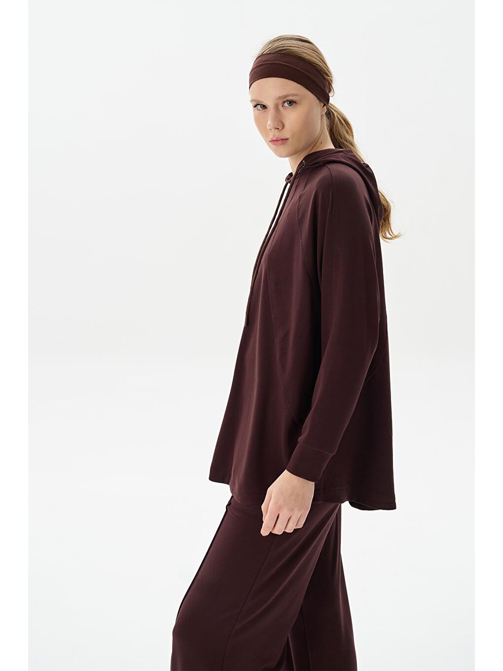 Kahverengi Modal Örme Kapüşonlu Sweatshirt Kahve-1