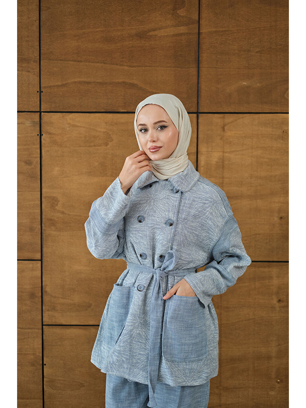 Kadın Çift Düğmeli Takım Mavi-2