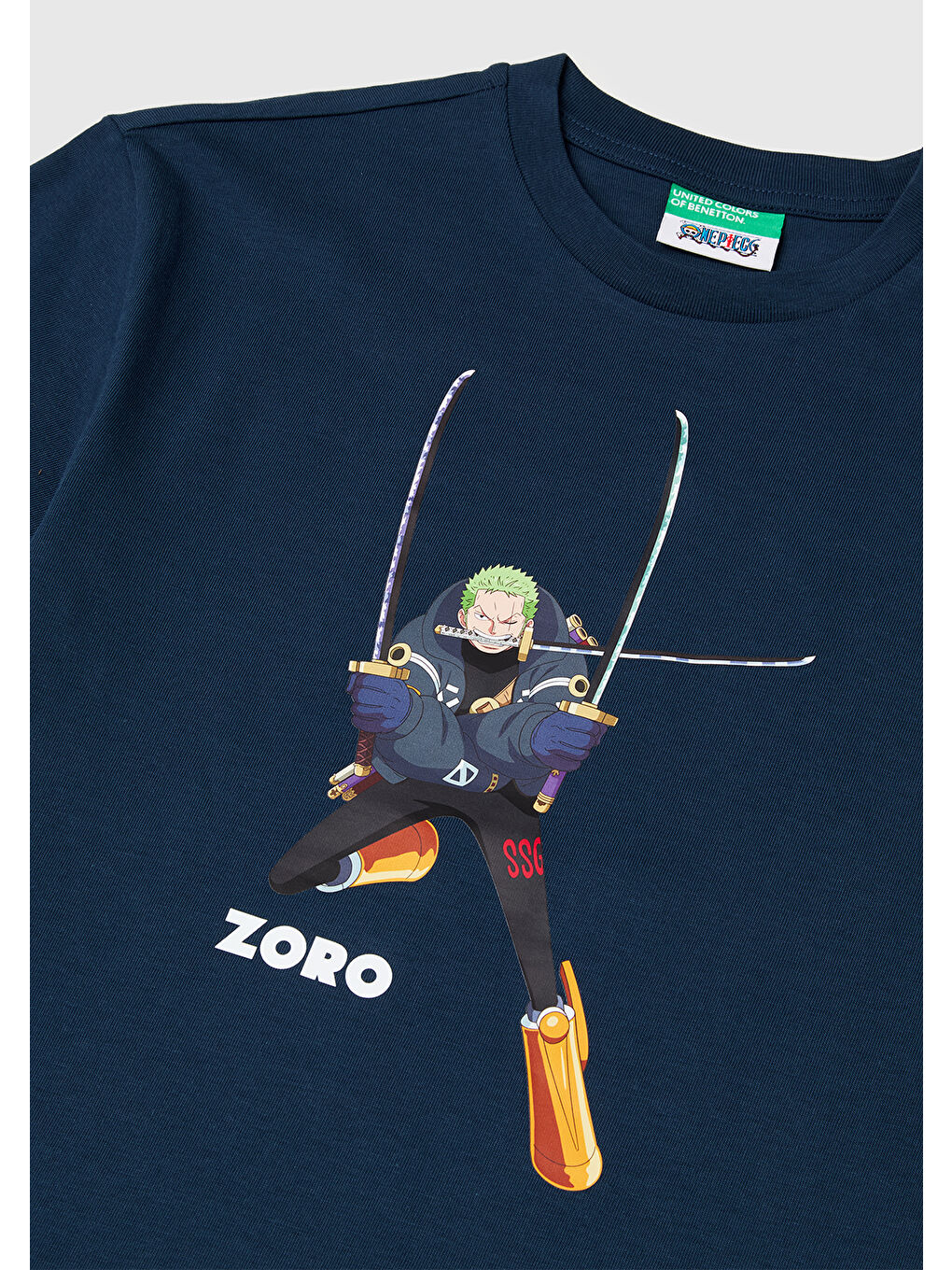 Erkek Çocuk Koyu Lacivert Önü ve Arkası One Piece Baskılı Bisiklet Yaka T-Shirt-2