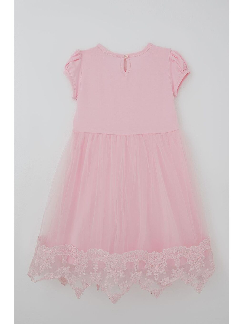 Kız Çocuk Elbise Vintage Dantel Detaylı Tüllü Çiçek Desenli  Pembe (4-9 Yaş)-1