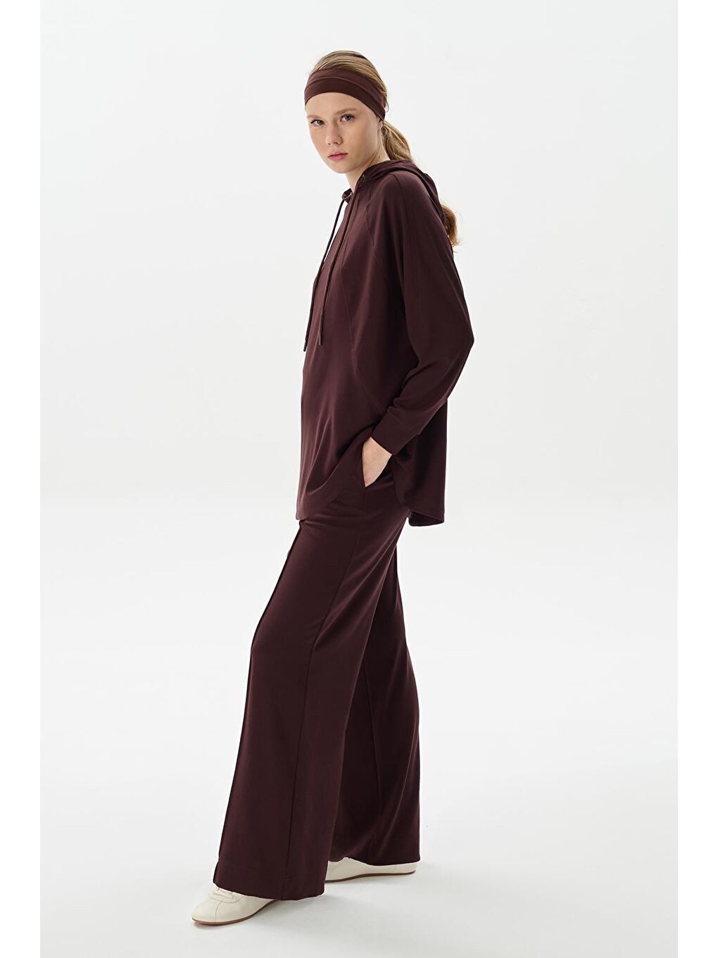 Kahverengi Modal Örme Kapüşonlu Sweatshirt Kahve-2