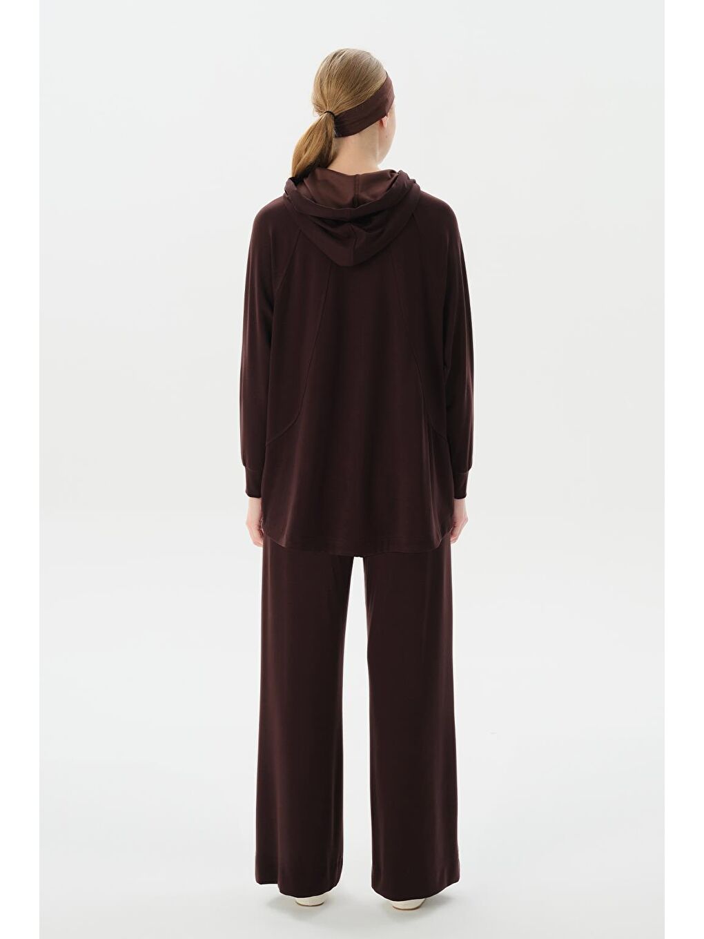 Kahverengi Modal Örme Kapüşonlu Sweatshirt Kahve-5