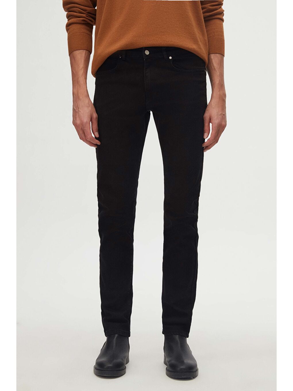Slim Fit Siyah Düz Jean Jean Beş Cepli Elastanlı Yıkamalı Denim Pantolon