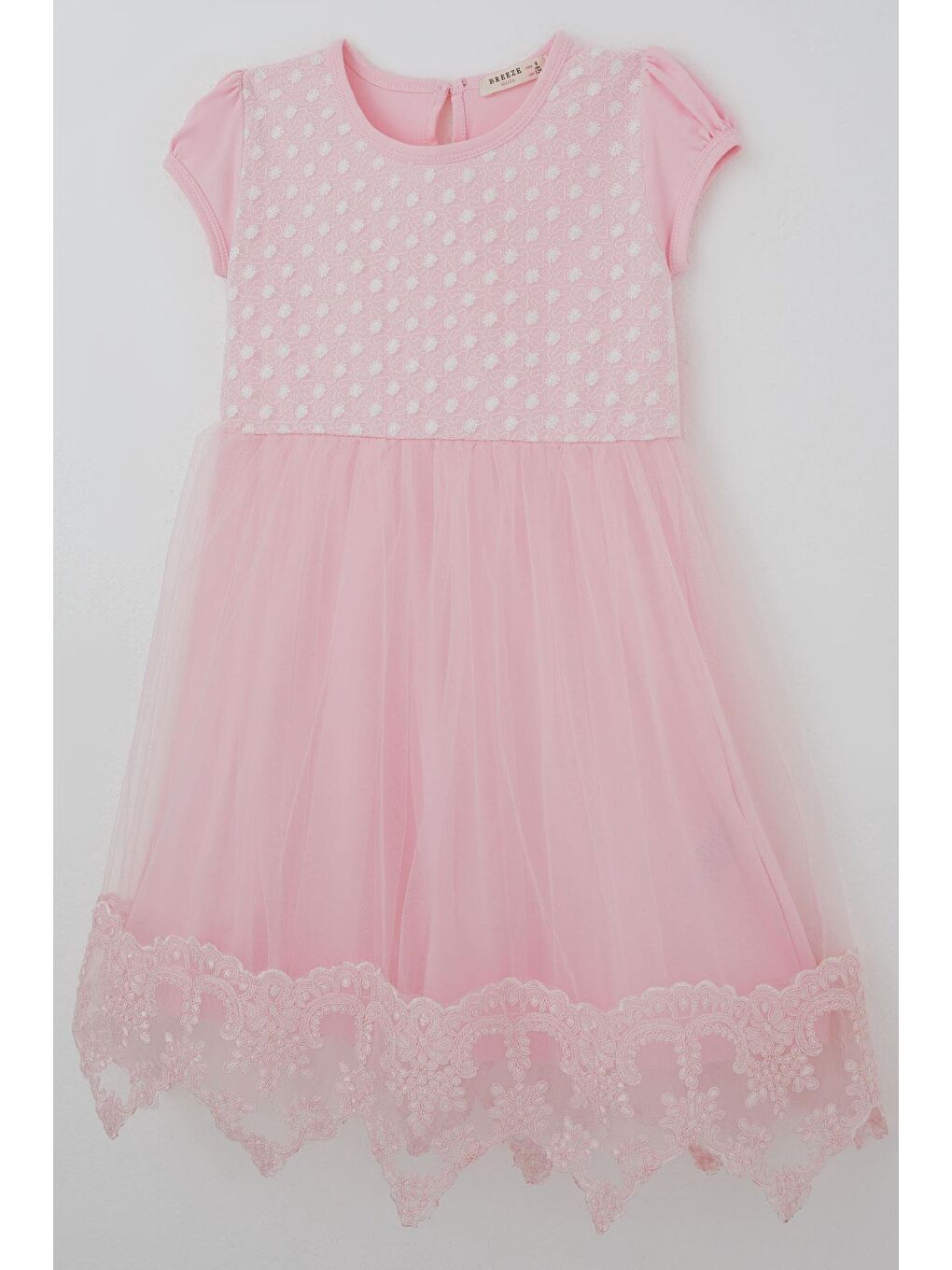 Kız Çocuk Elbise Vintage Dantel Detaylı Tüllü Çiçek Desenli  Pembe (4-9 Yaş)-2