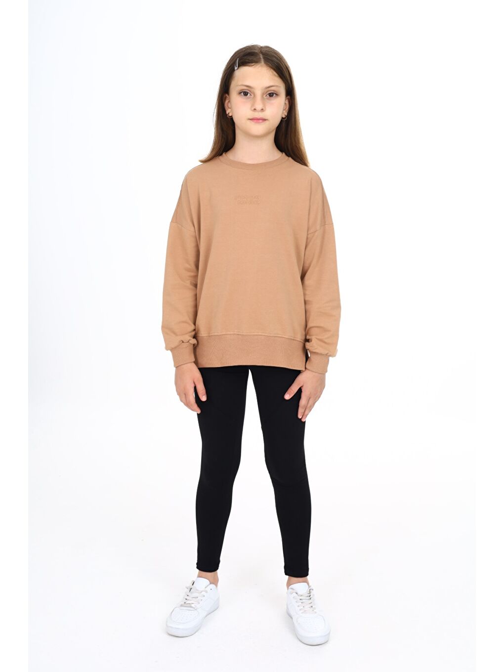 Kahverengi Kız Çocuk Nakışlı Taytlı Takım