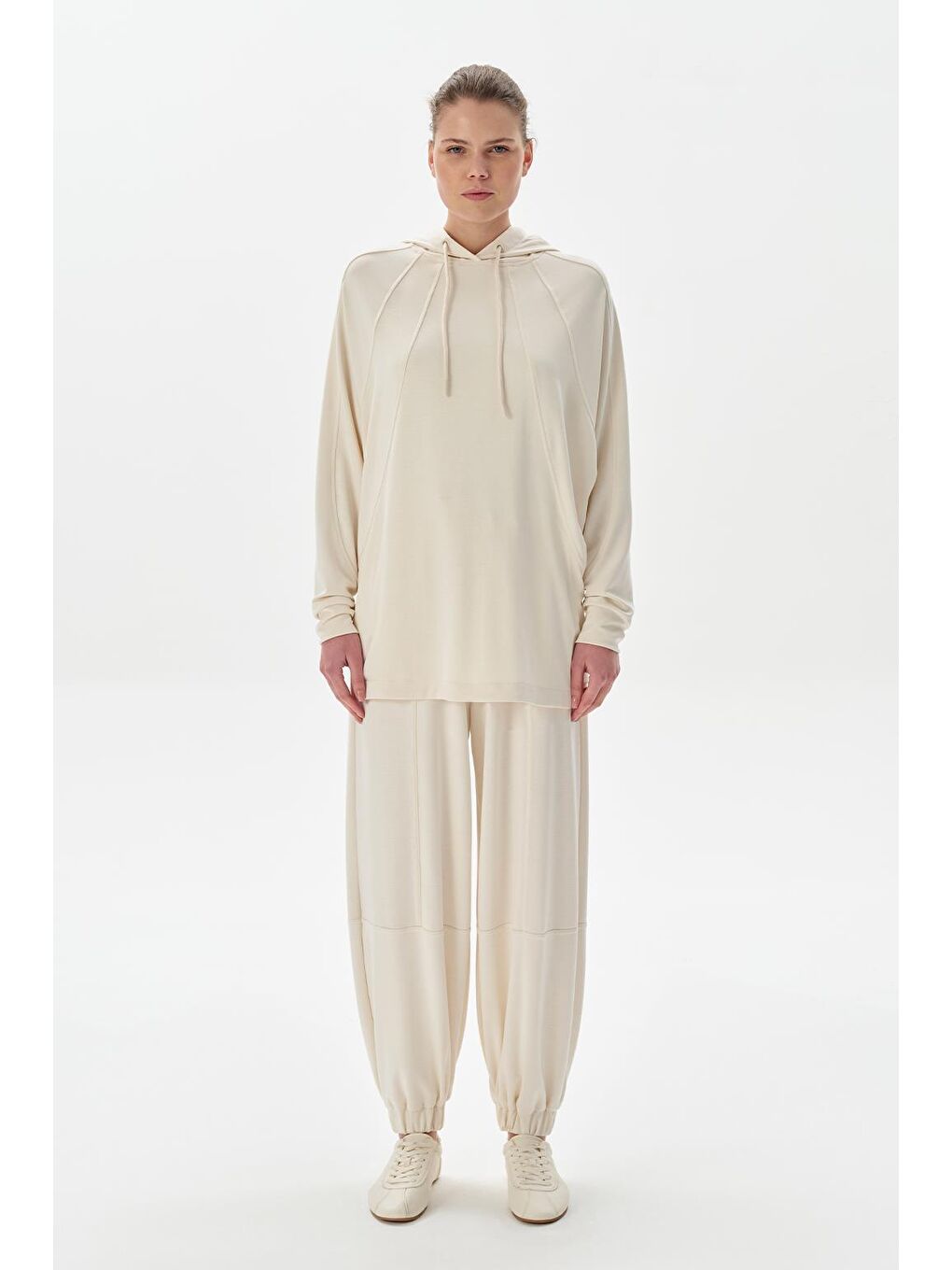 Modal Örme Kapüşonlu Sweatshirt Ekru