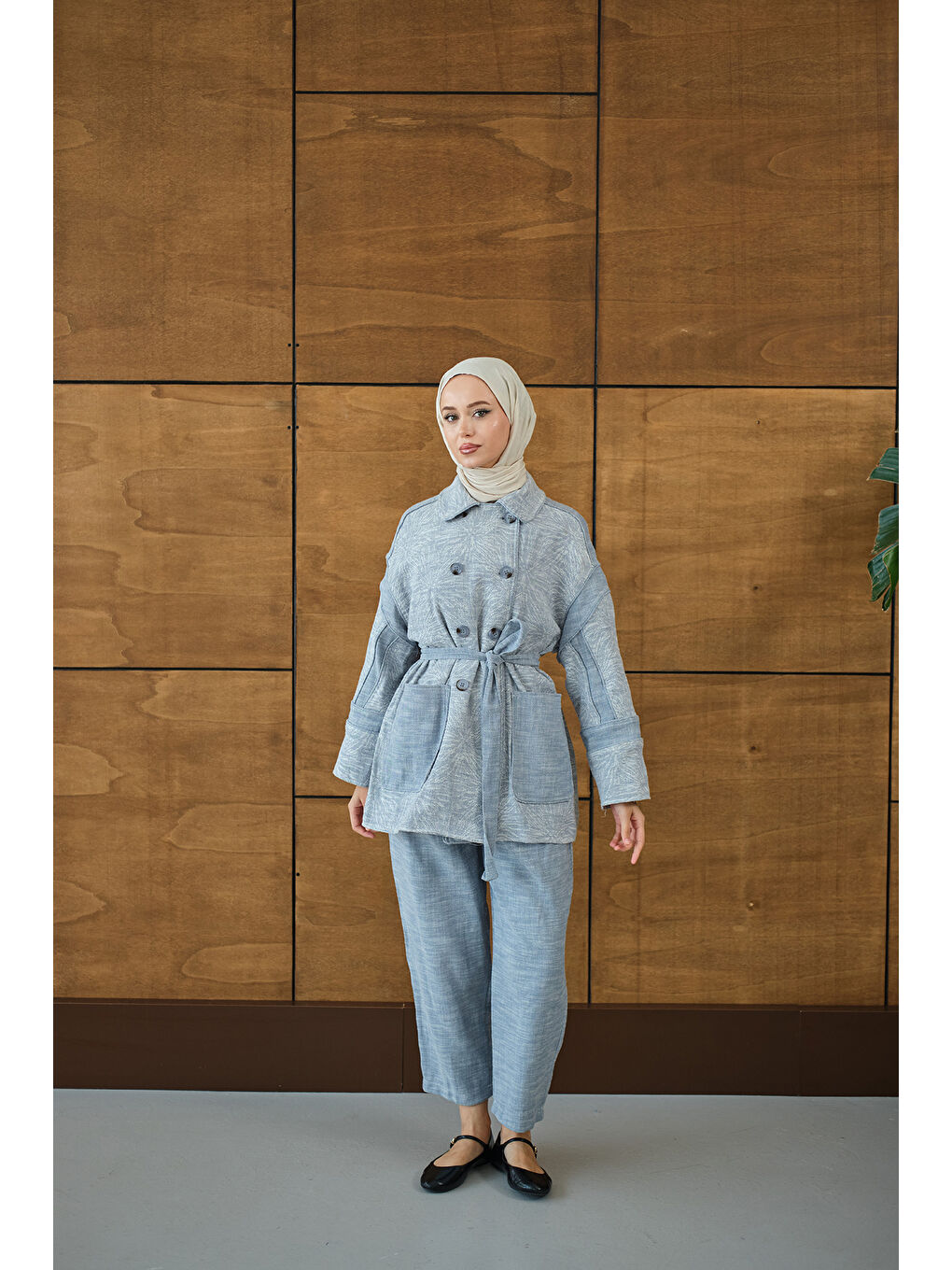 Kadın Çift Düğmeli Takım Mavi-4