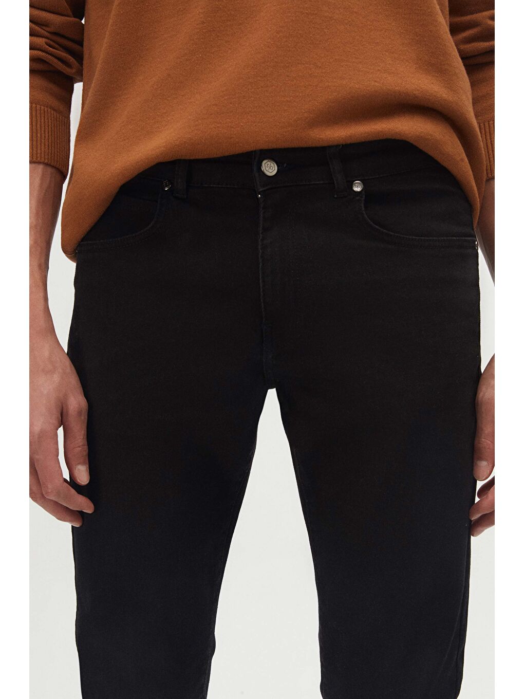 Slim Fit Siyah Düz Jean Jean Beş Cepli Elastanlı Yıkamalı Denim Pantolon-1