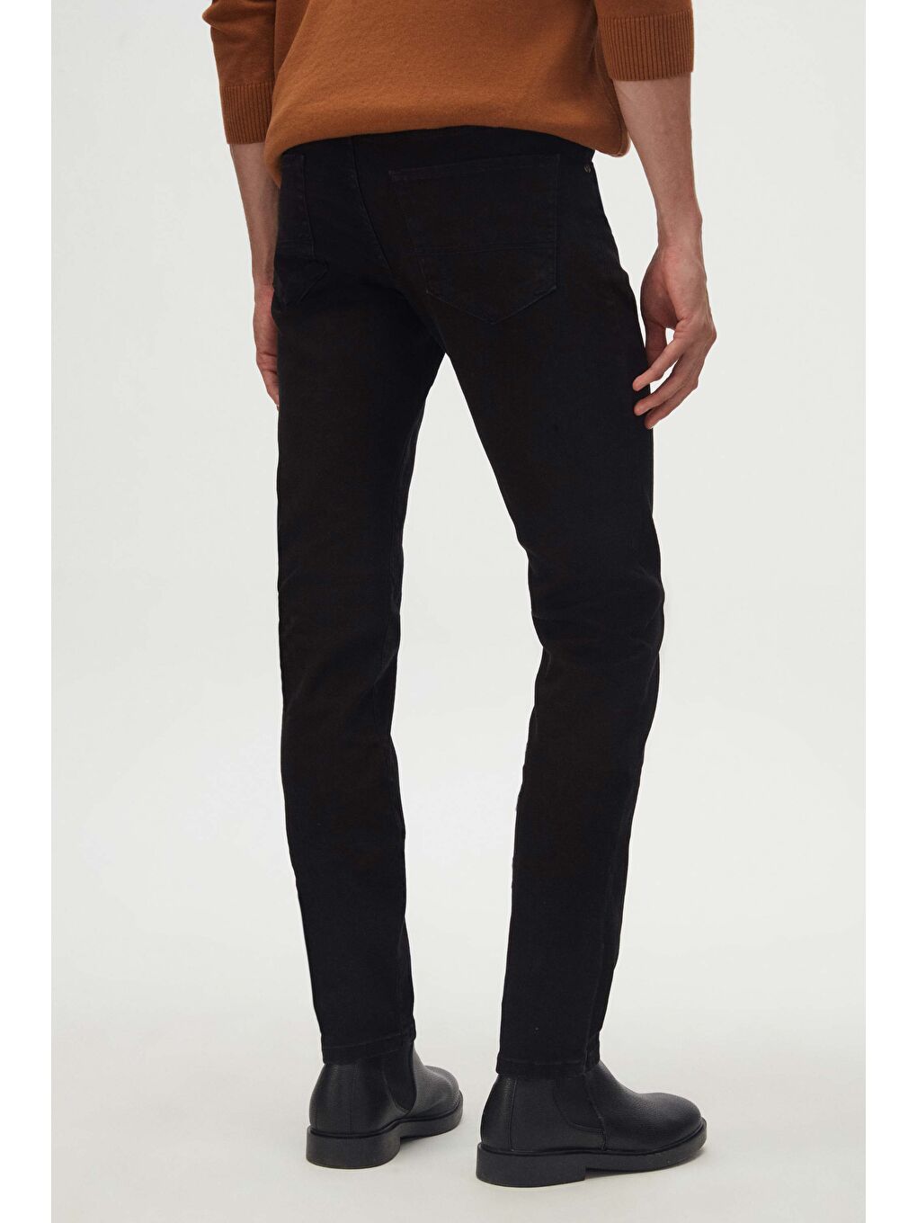 Slim Fit Siyah Düz Jean Jean Beş Cepli Elastanlı Yıkamalı Denim Pantolon-2