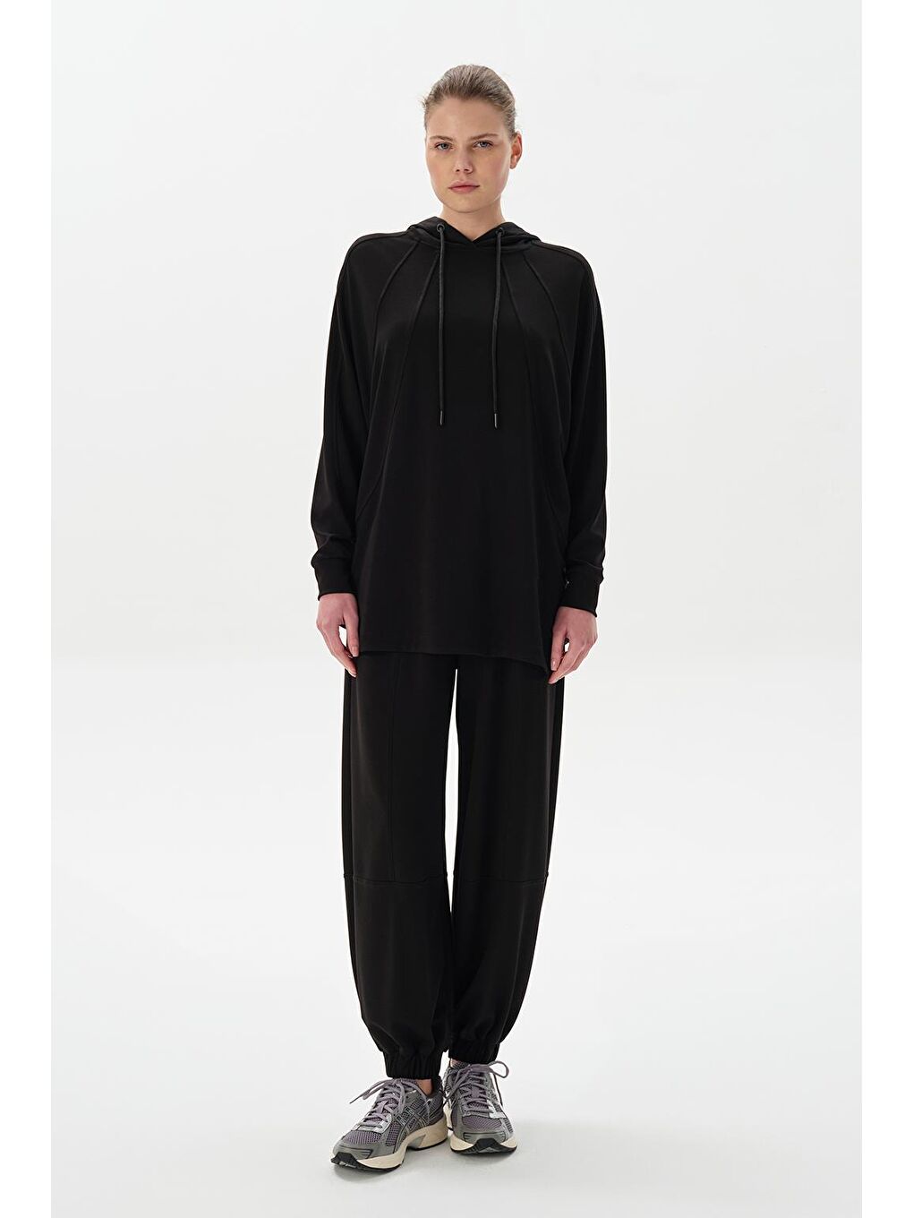 Modal Örme Kapüşonlu Sweatshirt Siyah-1