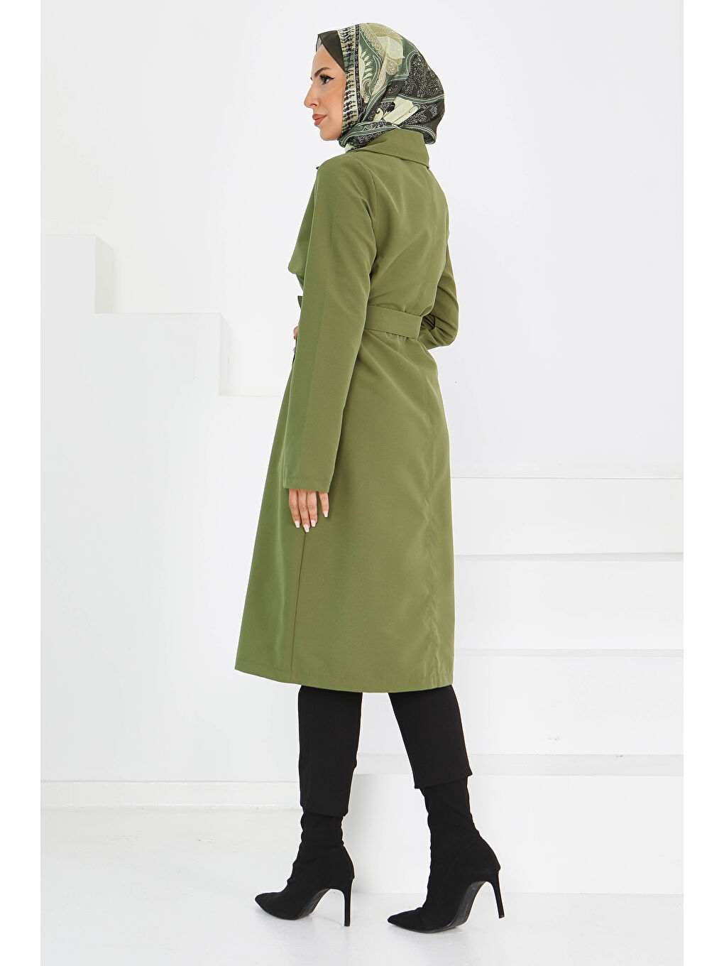 Düğmeli Kuşaklı Miranda Trençkot Haki - 27605-5