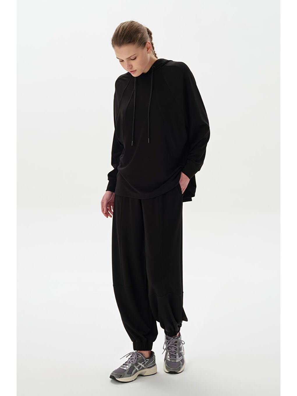 Modal Örme Kapüşonlu Sweatshirt Siyah-2