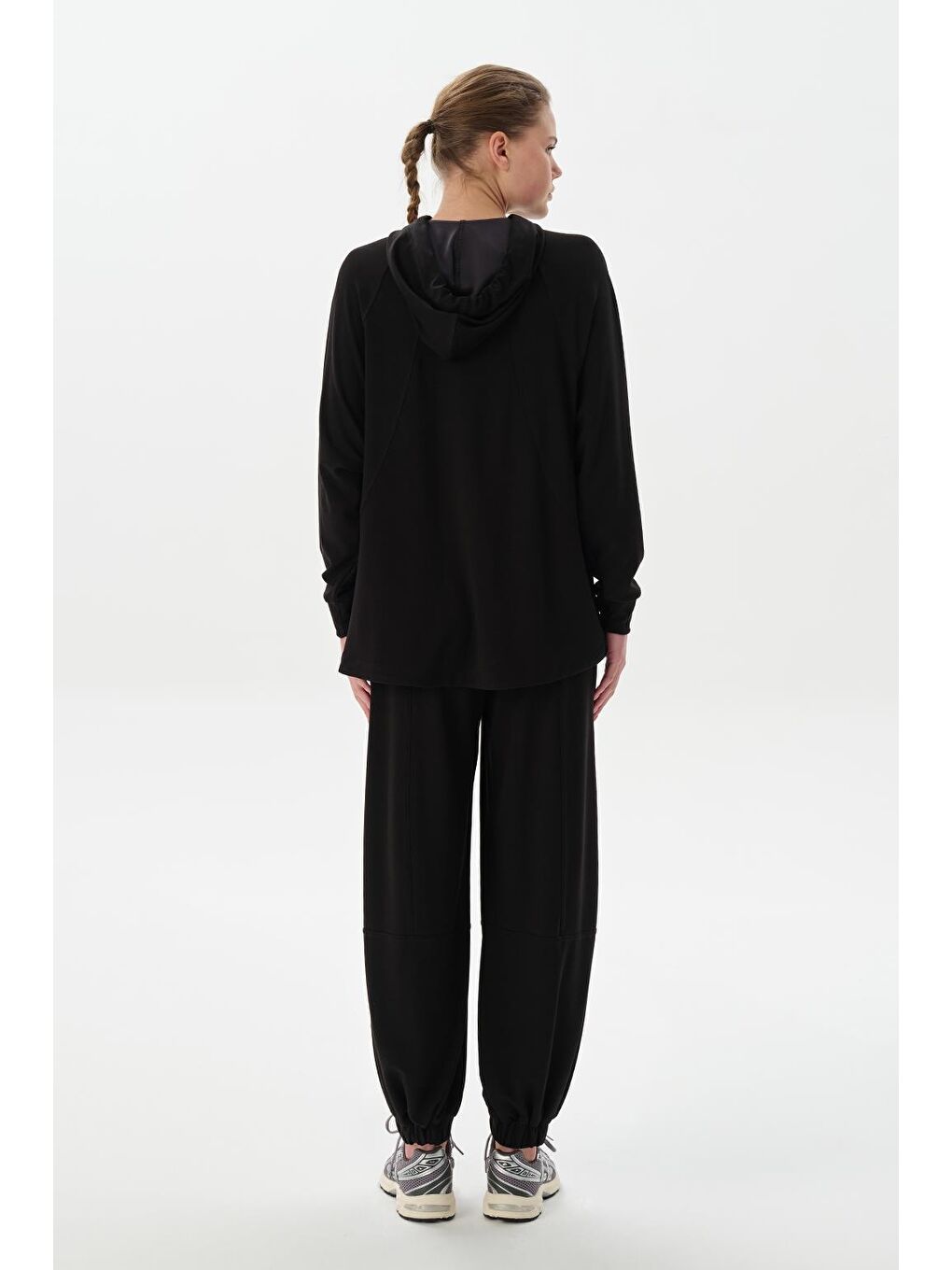 Modal Örme Kapüşonlu Sweatshirt Siyah-4