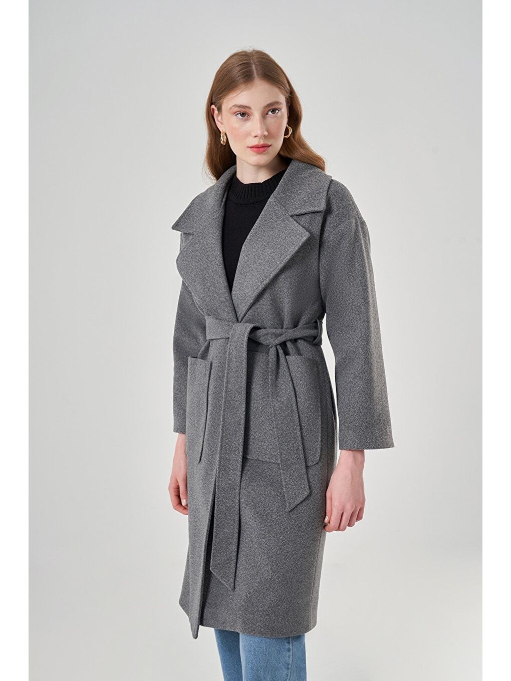 Basic Kaşe Dokulu Antrasit Kaban-1