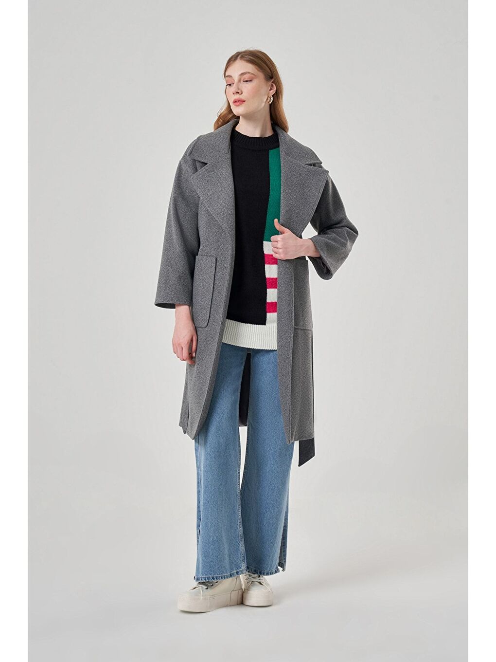 Basic Kaşe Dokulu Antrasit Kaban-2