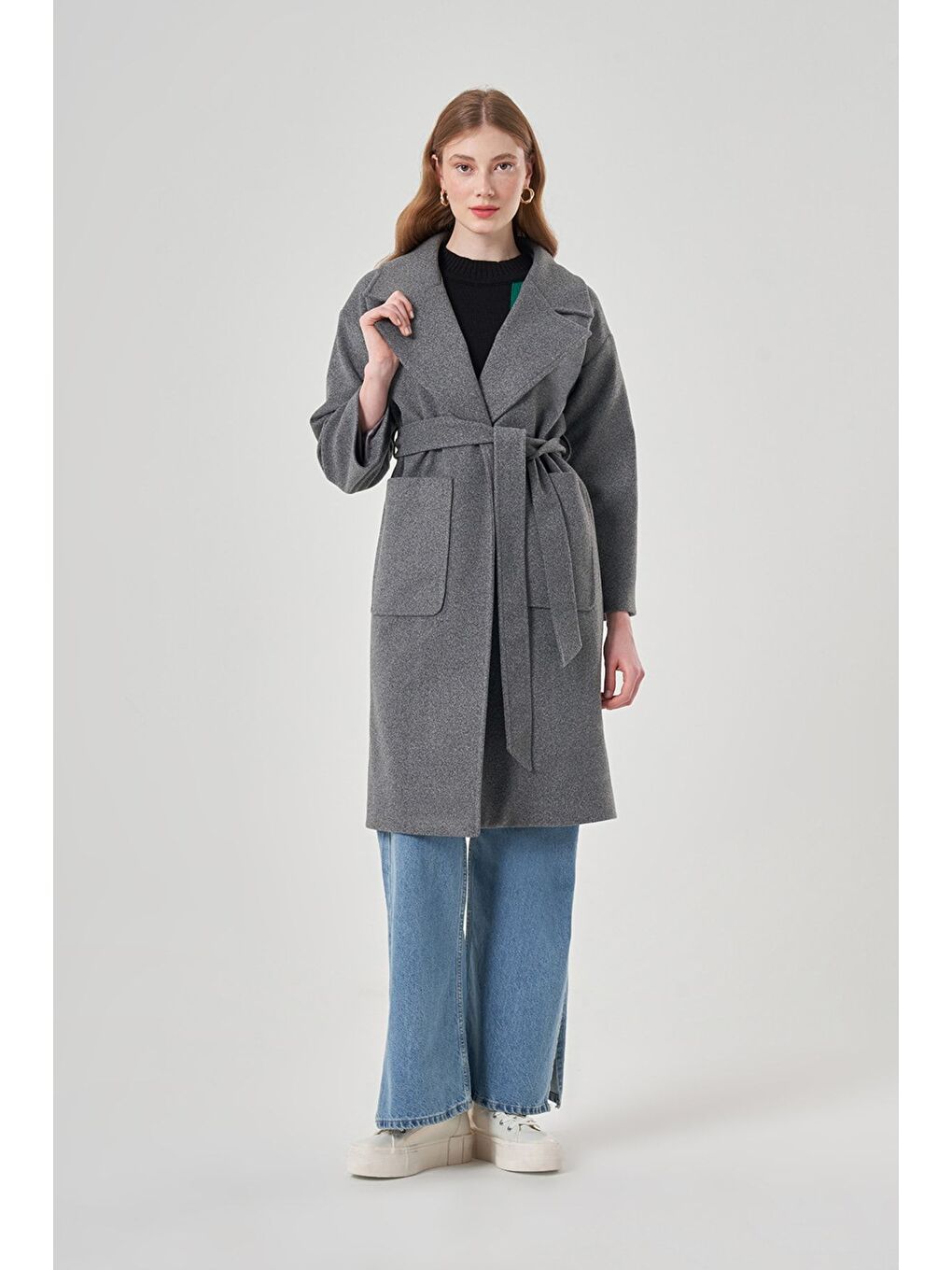 Basic Kaşe Dokulu Antrasit Kaban-3