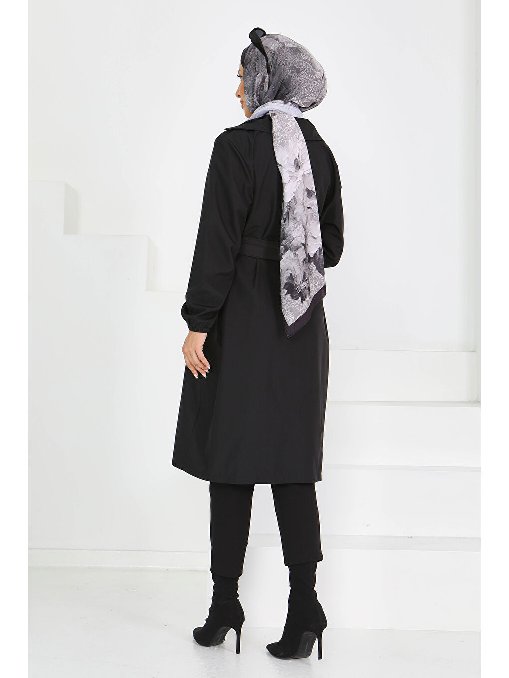 Düğmeli Kuşaklı Miranda Trençkot Siyah - 27614-6