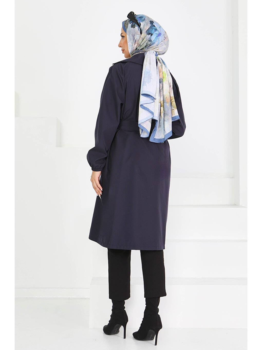 Düğmeli Kuşaklı Miranda Trençkot Lacivert - 27614-5