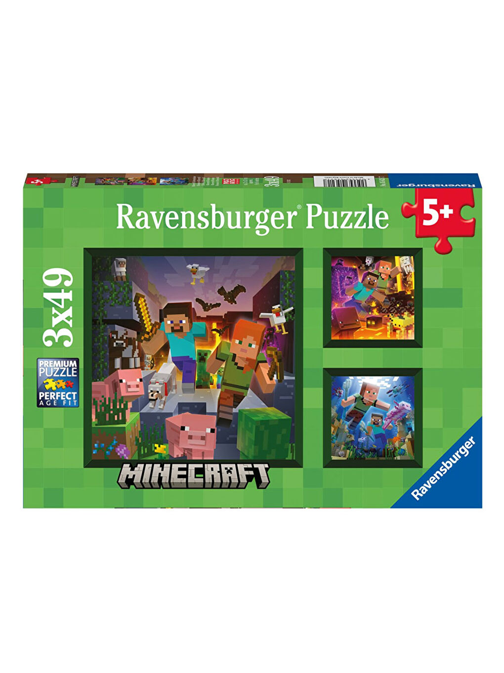 Ravensburger Renksiz Çocuk Puzzle 3x49 Puzzle Minecraft 056217