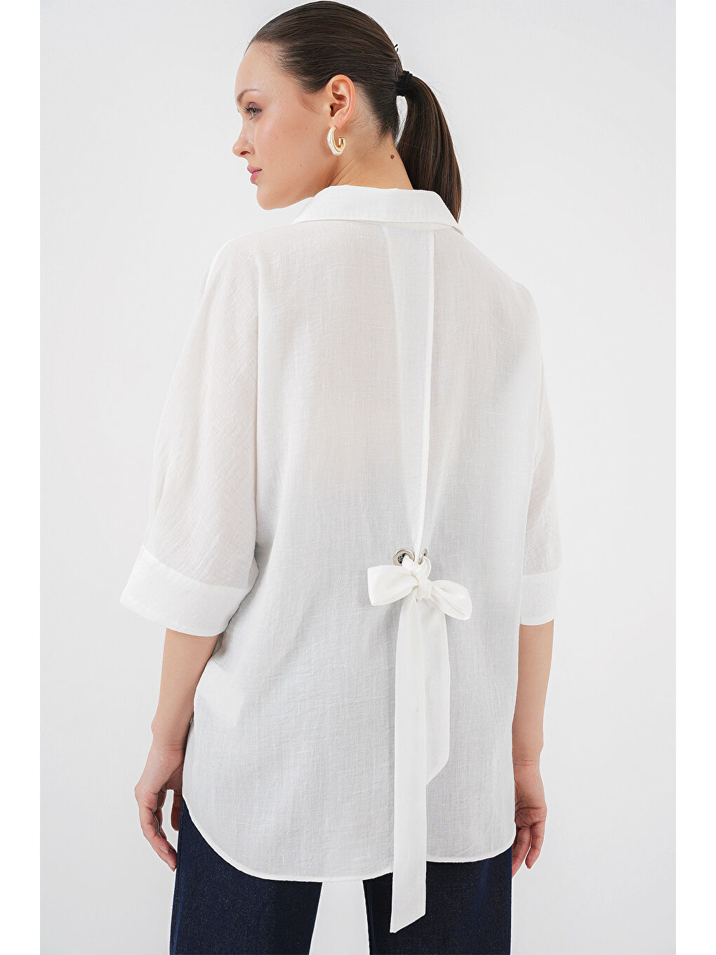 Kadın Bağlama Detaylı Ayrobin Gömlek 20290 - Beyaz-1