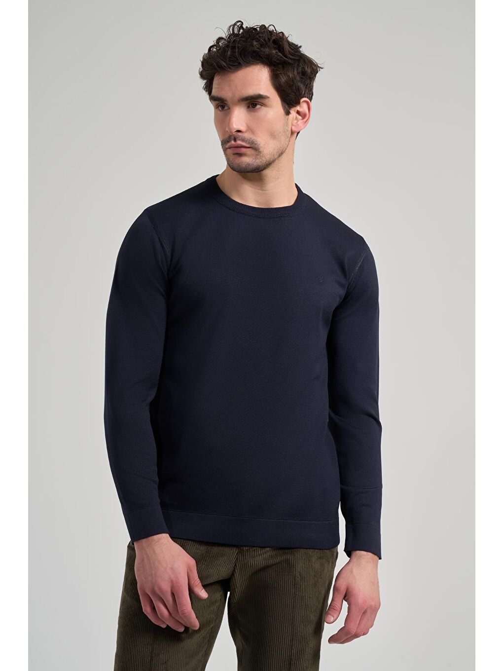 Lacivert Uzun Kol Düz Örme Bisiklet Yaka Cepsiz Pamuklu Slim Fit Triko 1012245163