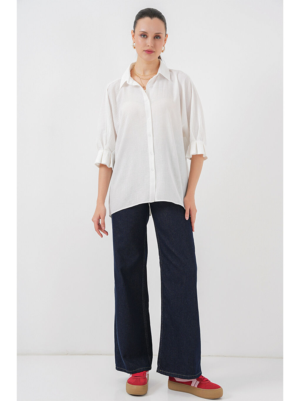 Kadın Bağlama Detaylı Ayrobin Gömlek 20290 - Beyaz-2