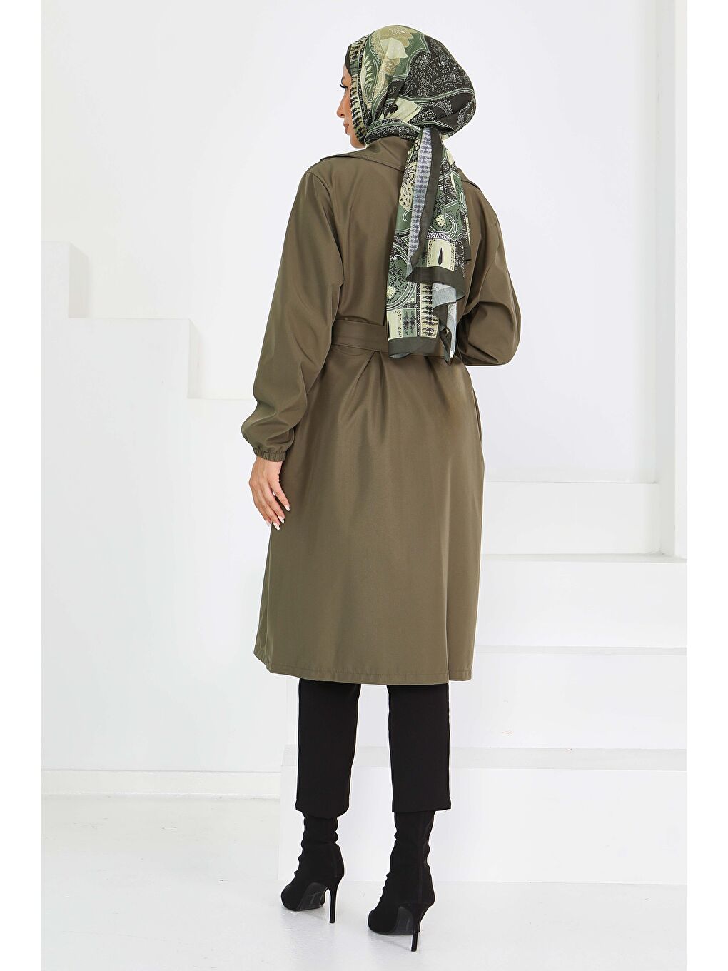 Düğmeli Kuşaklı Miranda Trençkot Haki - 27614-5