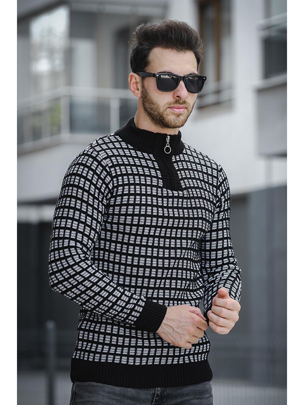 Siyah Seka 125 Dar Kesim Body Yarım Fermuar Erkek Kazak