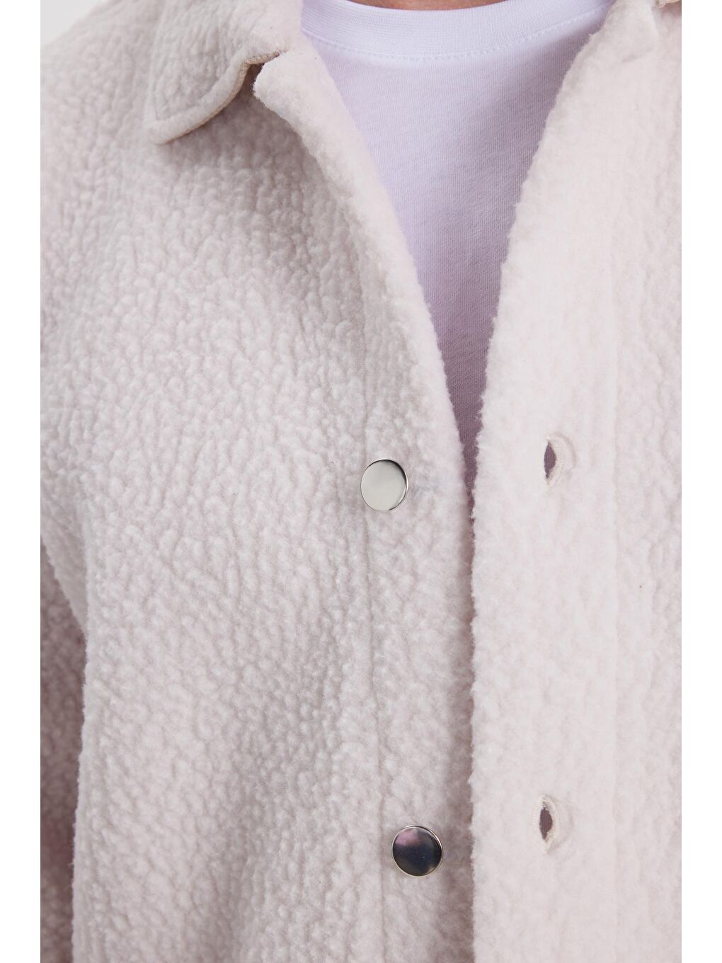 Erkek Regular Fit Rahat Kesim Pelüş Çıtçıtlı Torbalı Çift Cepli Ekru Ceket Gömlek-5