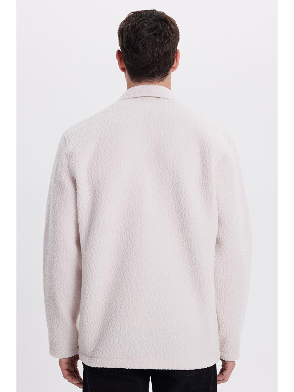 Erkek Regular Fit Rahat Kesim Pelüş Çıtçıtlı Torbalı Çift Cepli Ekru Ceket Gömlek-6