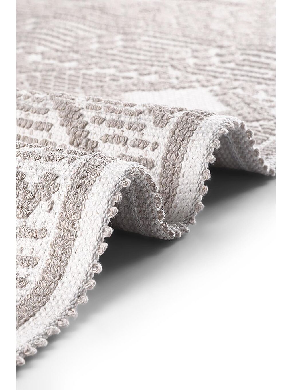 Bej Bukle Bohem Doğal Pamuklu 2'li Banyo Paspas Seti 60X100+50X60 CM - TAŞ-3