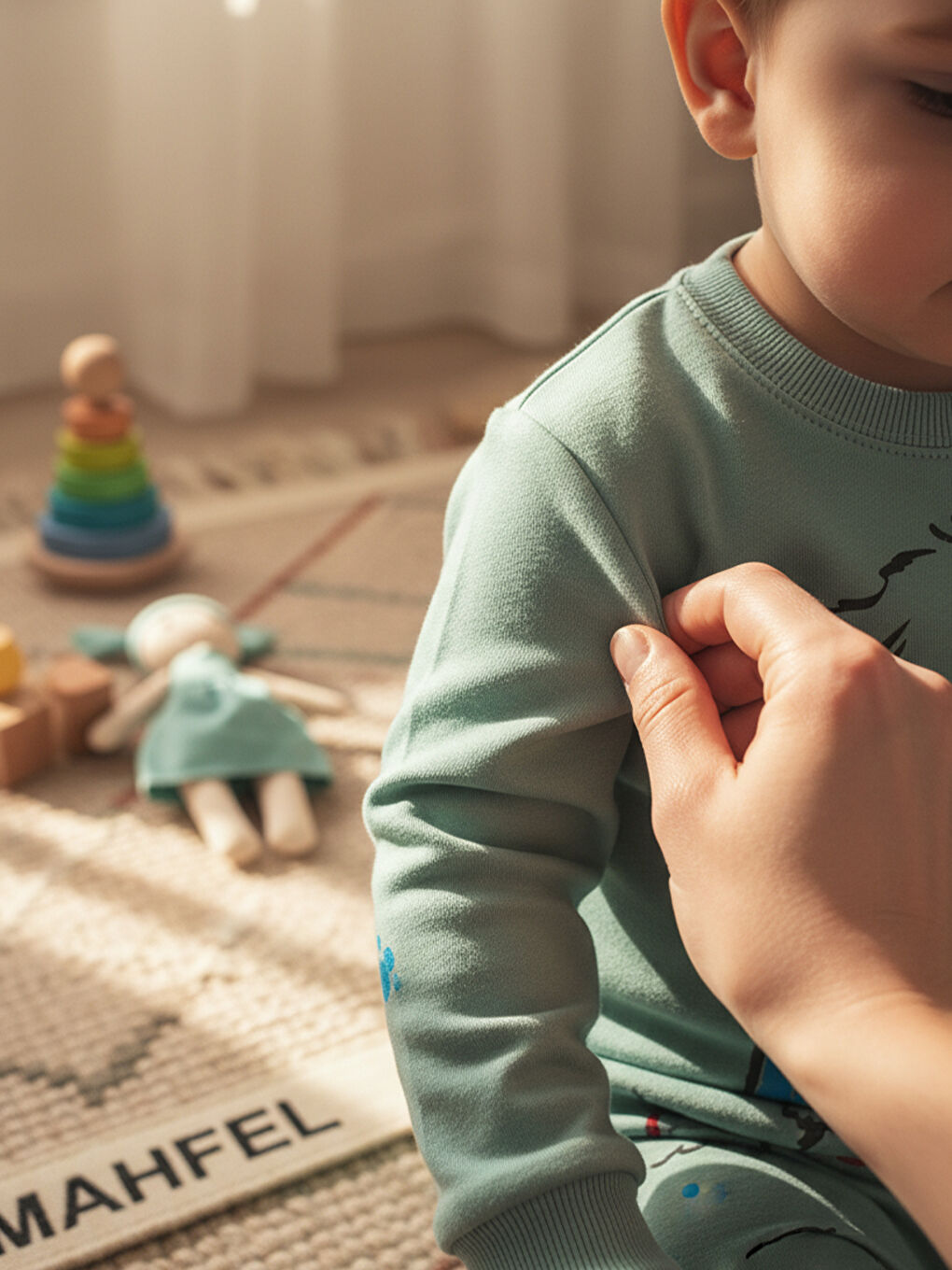 %100 Pamuklu Yeşil Köpekli Çocuk Pijama Takımı 1-6 Yaş-3