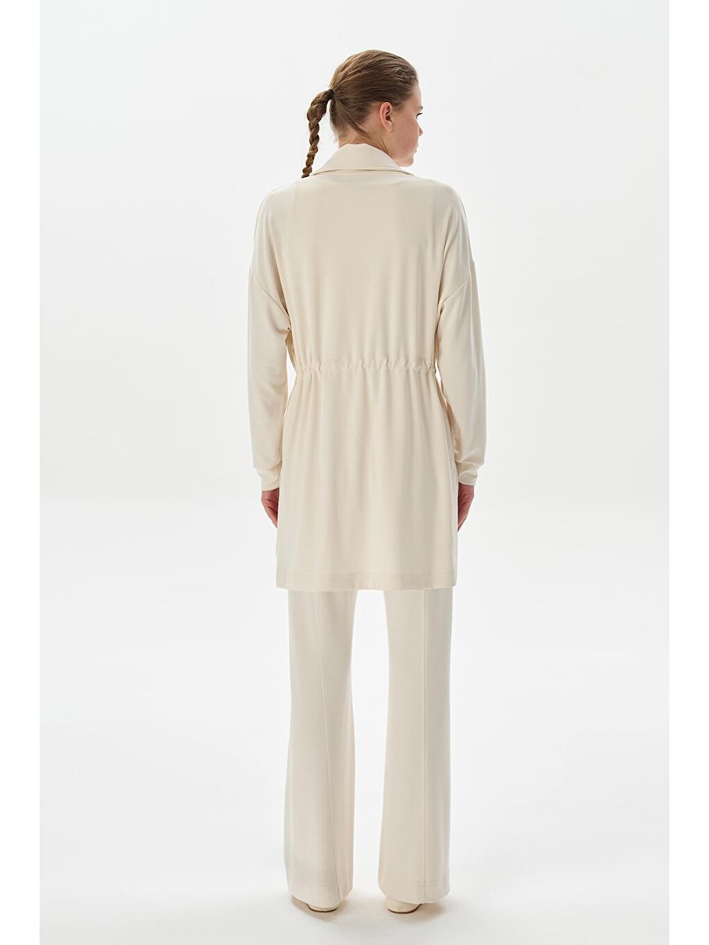 Modal Örme Fermuarlı Sweatshirt Ekru-4