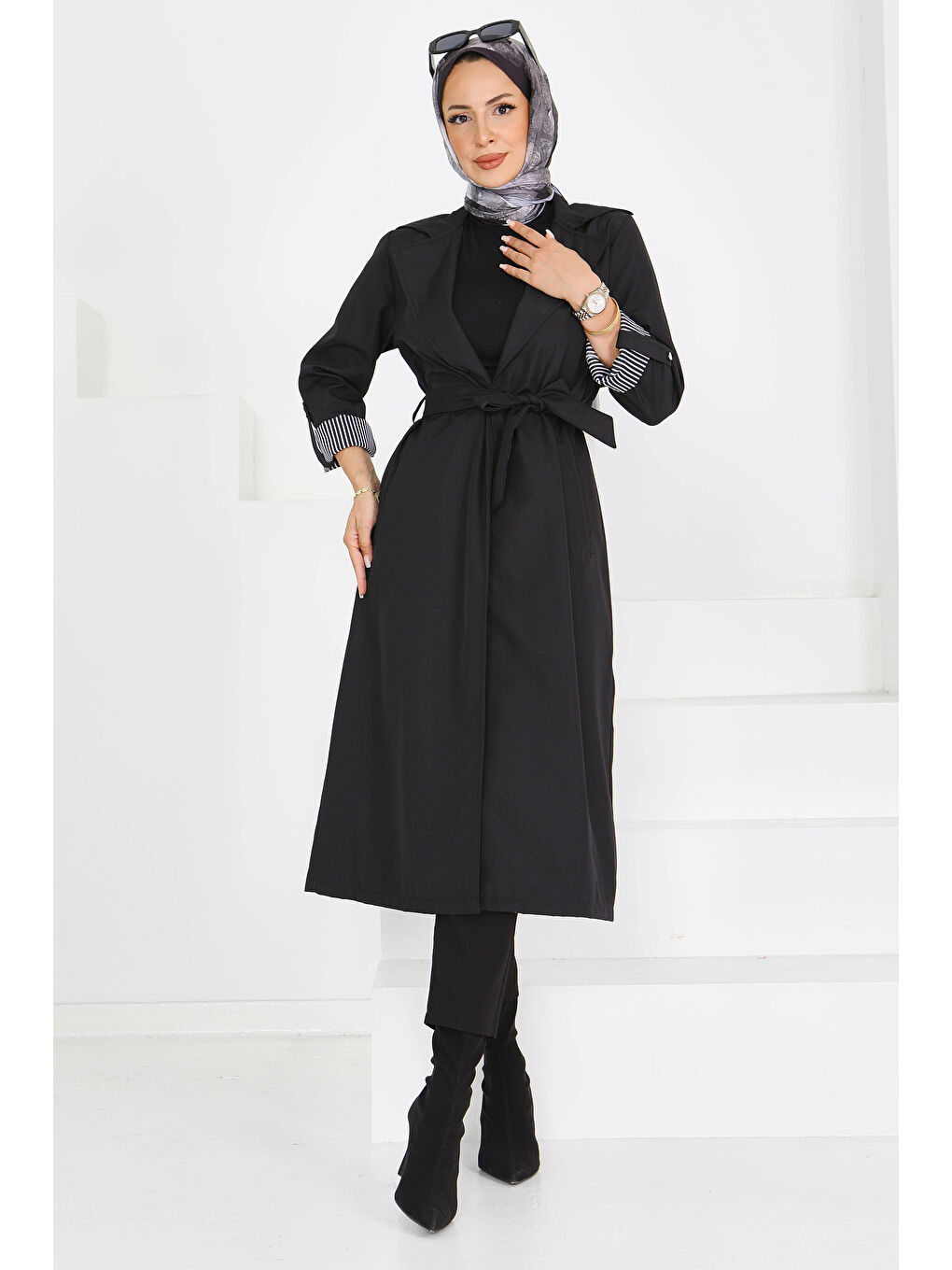 Çizgi Detaylı Miranda Trençkot Siyah - 27598