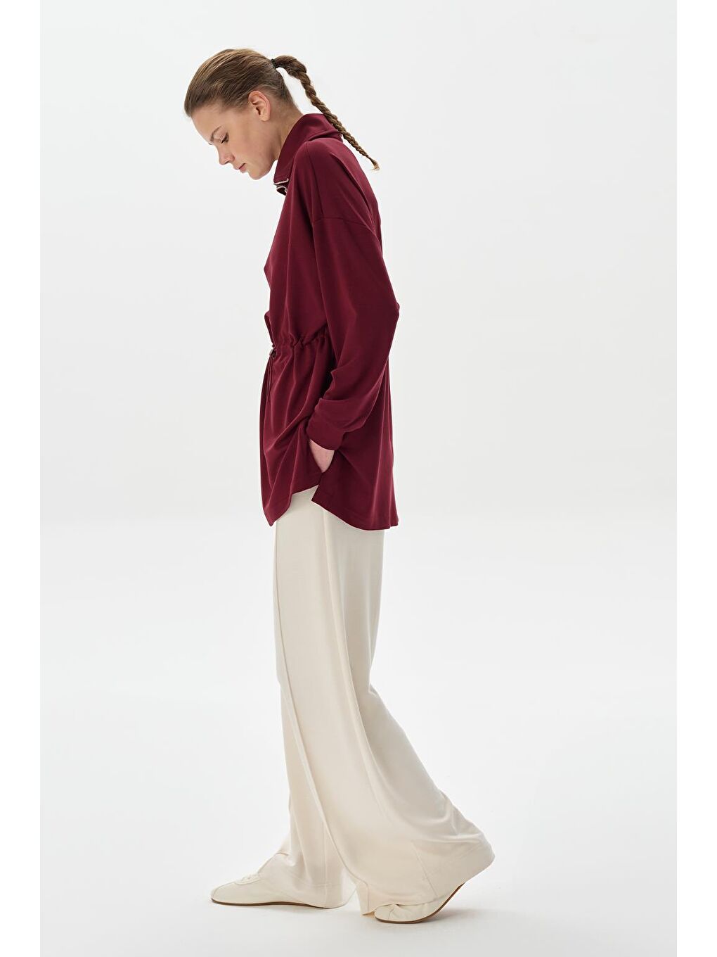 Modal Örme Fermuarlı Sweatshirt Bordo-1