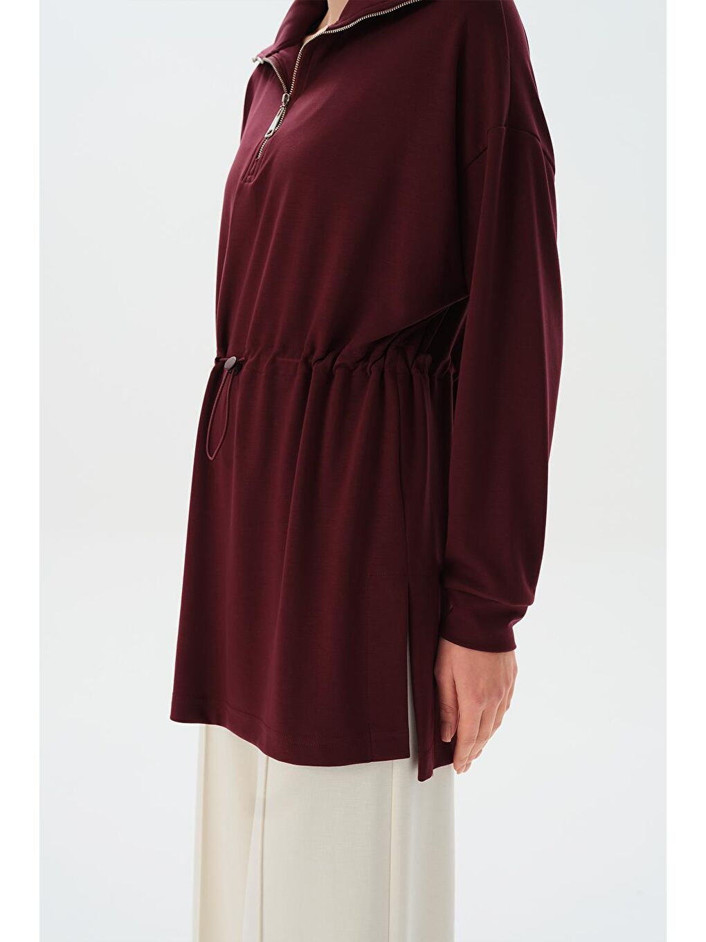 Modal Örme Fermuarlı Sweatshirt Bordo-3