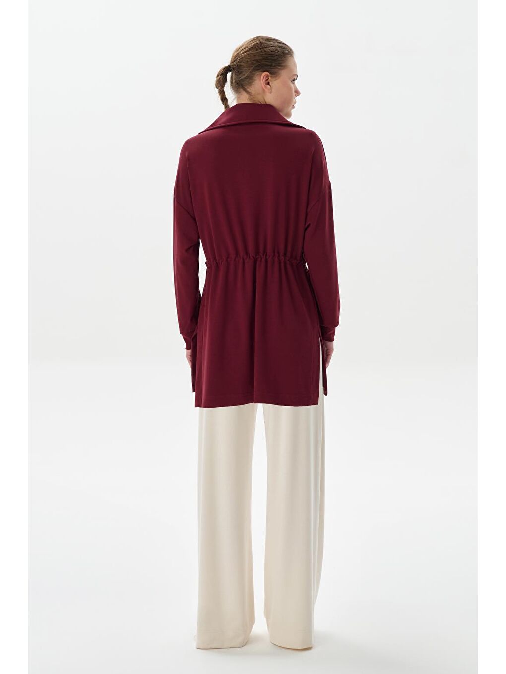 Modal Örme Fermuarlı Sweatshirt Bordo-5