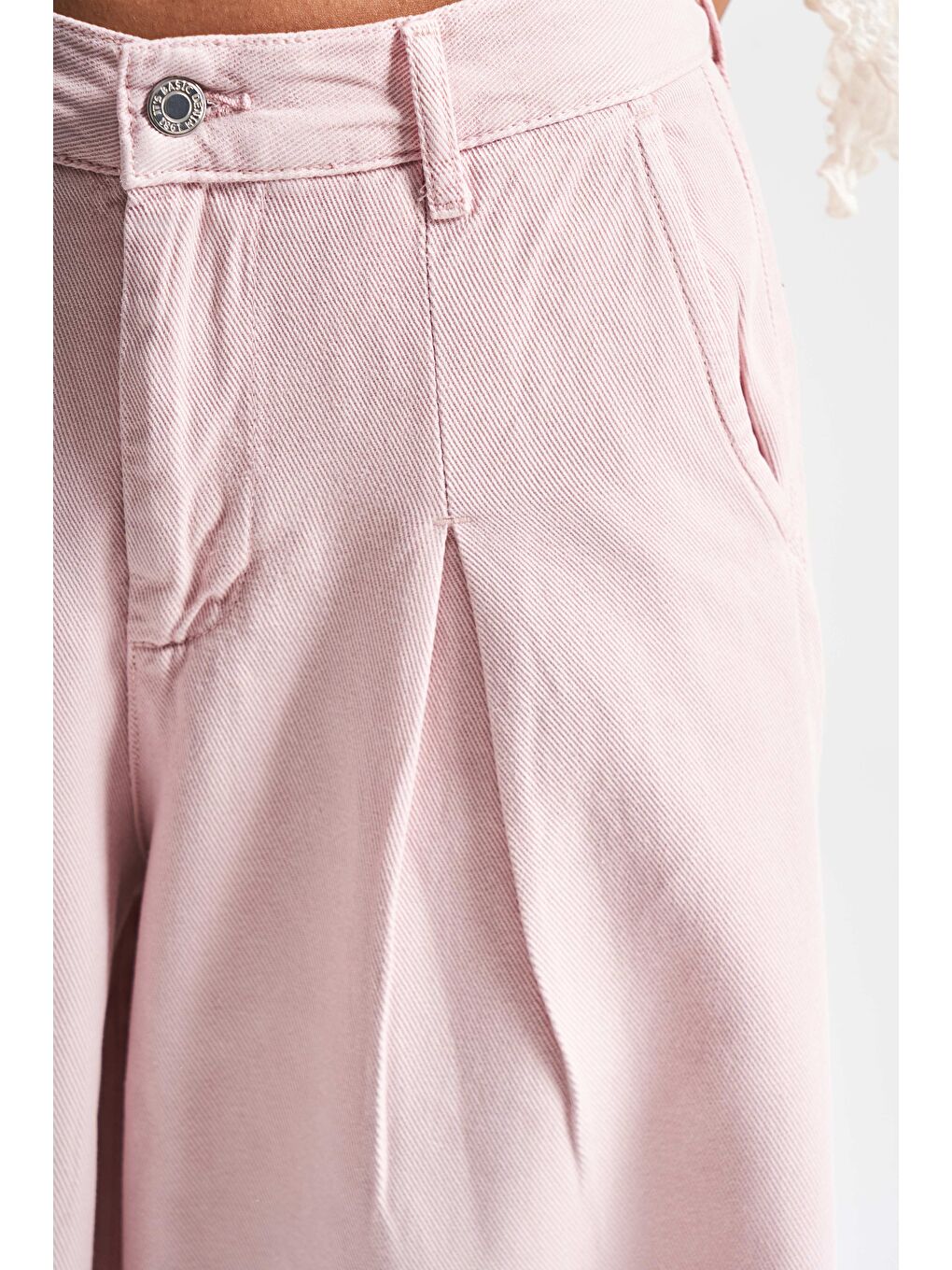 Kadın Pembe Renk 6s5 98 Palazzo Fit Bol Kesim Pileli  100 Pamuk Denim Jean-4