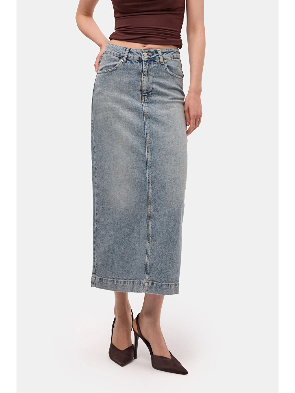 Mavi Kadın Jean Renk 4s6-32 Maxi Komfort Kumaş Arkadan Yırtmaçlı Denim Etek
