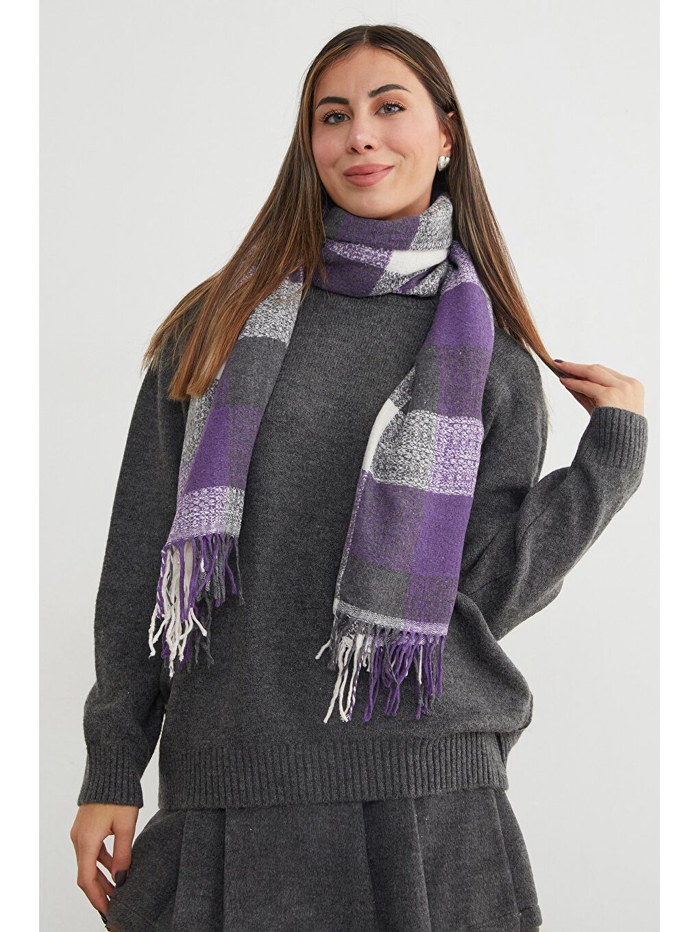 Mor Ekose Desenli Yumuşak Dokulu Şal-1