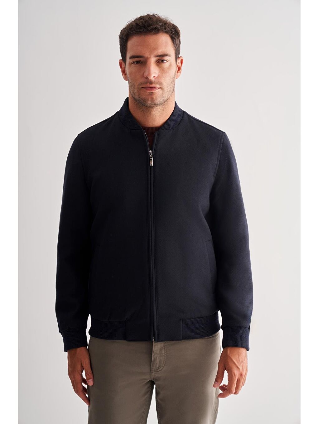 Koyu Lacivert Kaşe Kolej Yaka Düz Yırtmaçsız Tam Astar Comfort Fit Classic Mont 1007245159