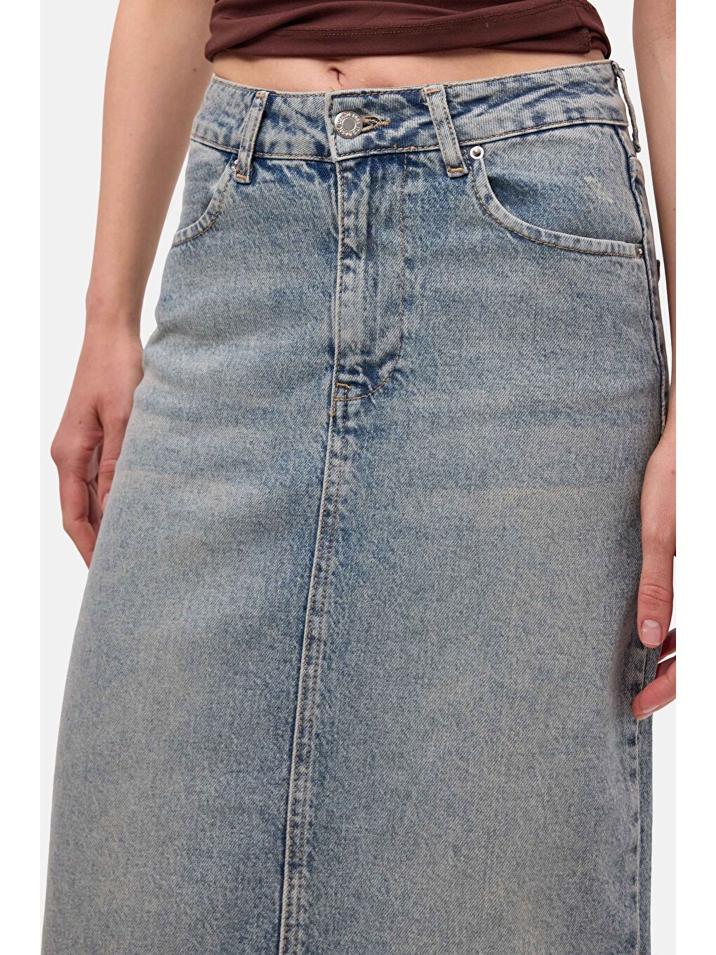 Mavi Kadın Jean Renk 4s6-32 Maxi Komfort Kumaş Arkadan Yırtmaçlı Denim Etek-1