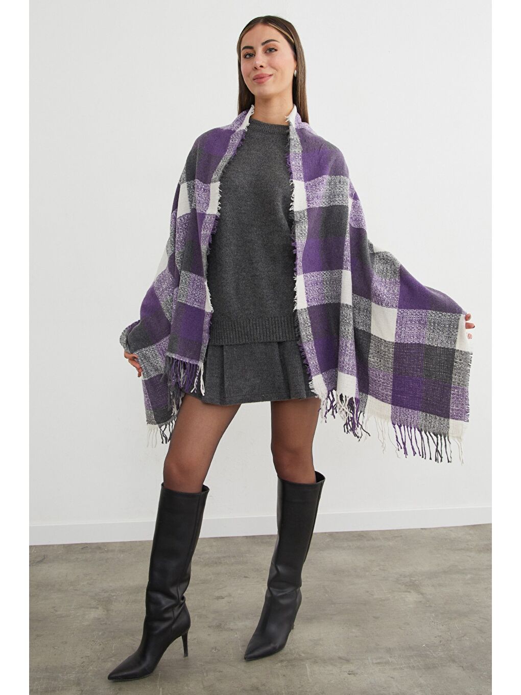 Mor Ekose Desenli Yumuşak Dokulu Şal-2