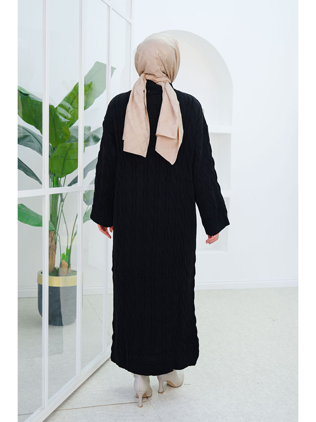 Saç Örgü Detay Triko Elbise Siyah-2