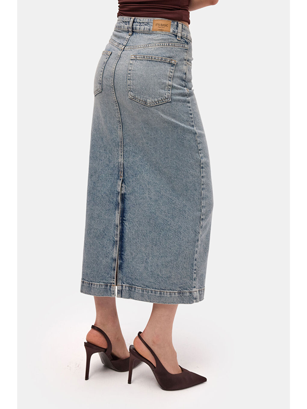 Mavi Kadın Jean Renk 4s6-32 Maxi Komfort Kumaş Arkadan Yırtmaçlı Denim Etek-2
