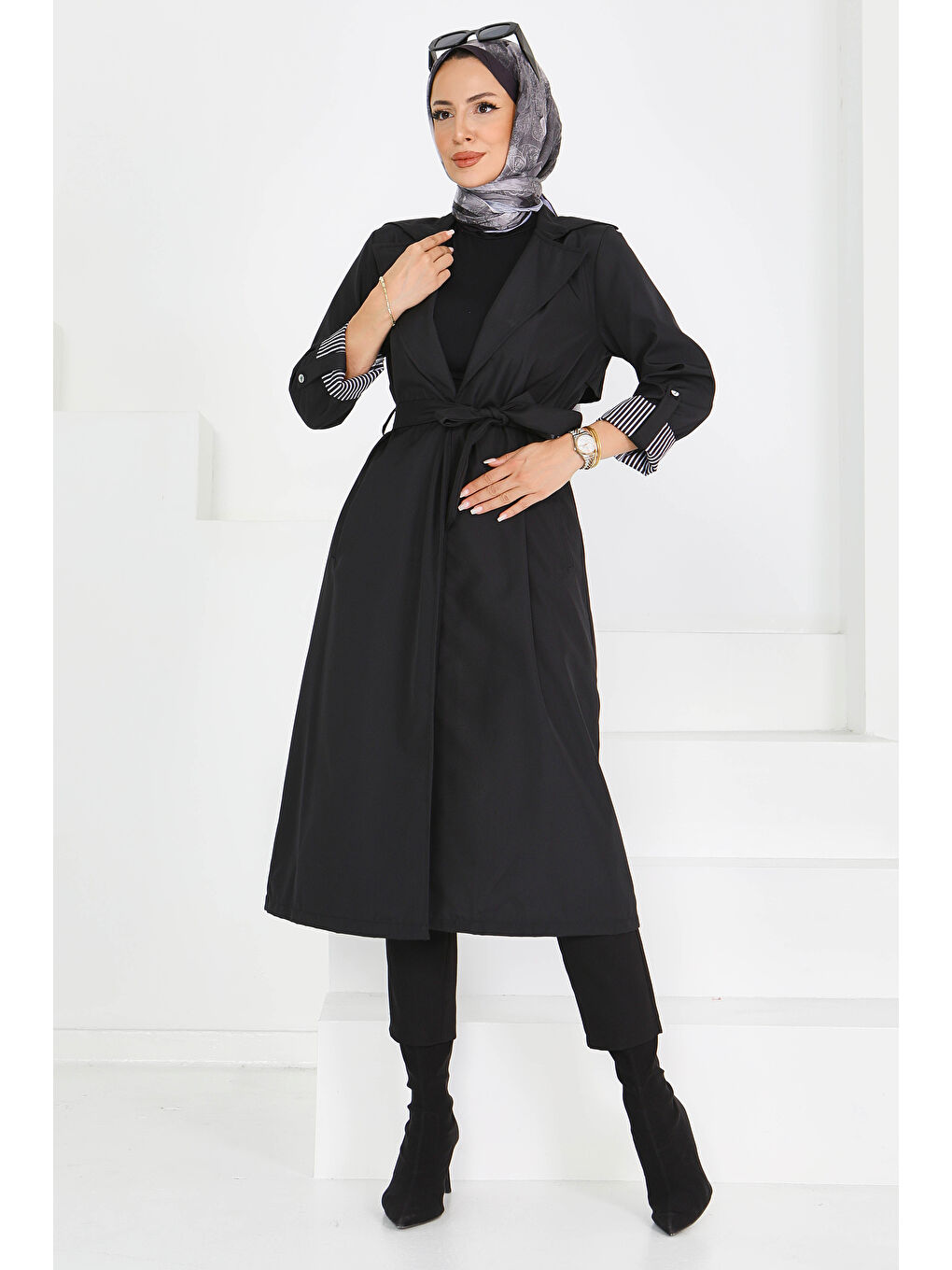 Çizgi Detaylı Miranda Trençkot Siyah - 27598-2