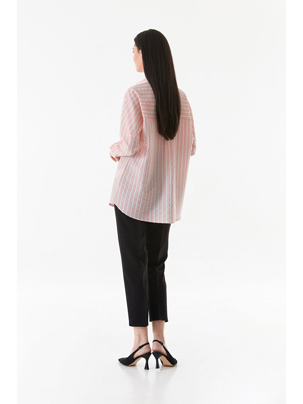 Pembe Çizgili Düğmeli Gömlek-4